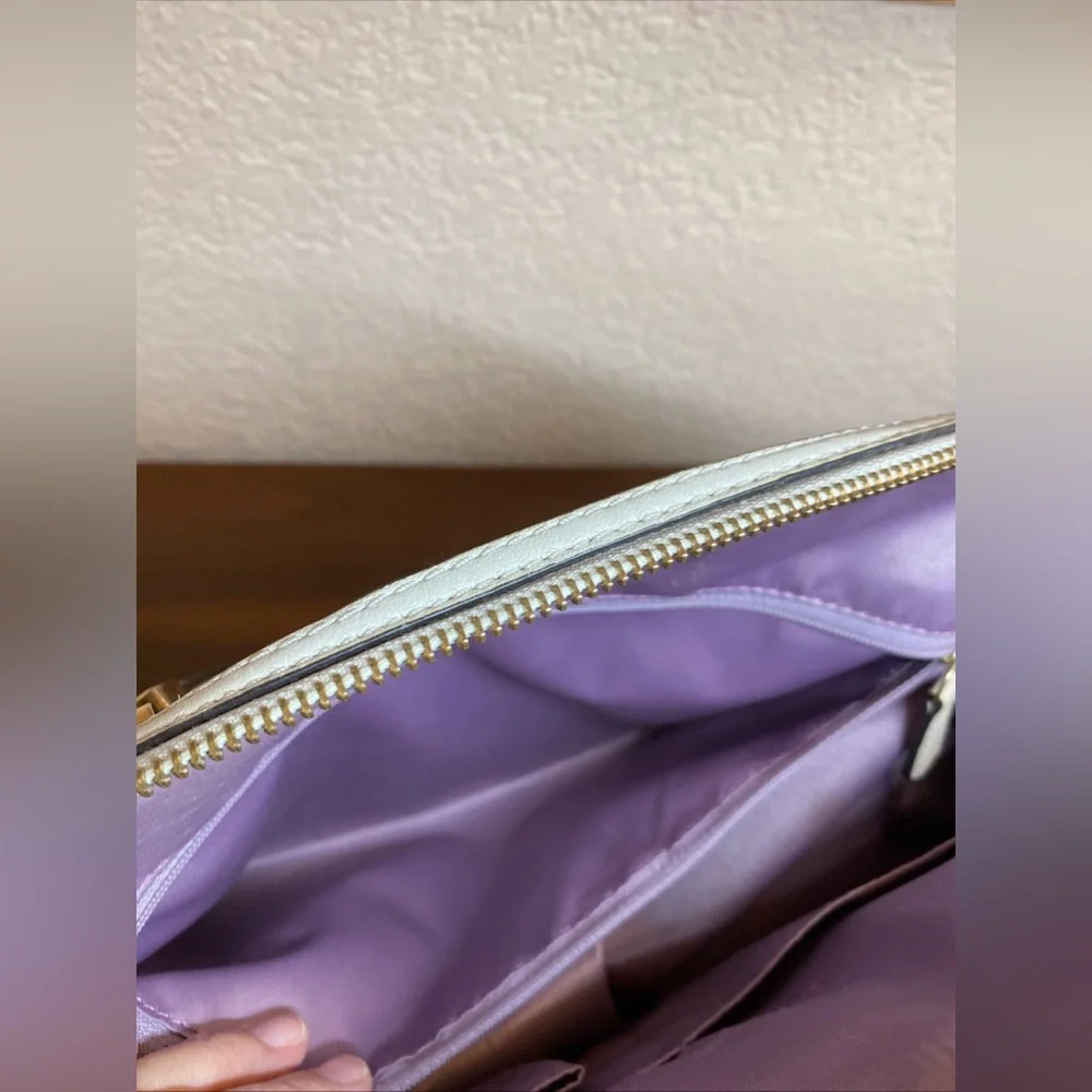 Coach Madison Textured Embossed Python Satchel Bag Ivory Purple Large Charms‎